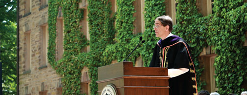 Addressing Princeton’s newest graduates during the Commencement ceremony in front of Nassau Hall.