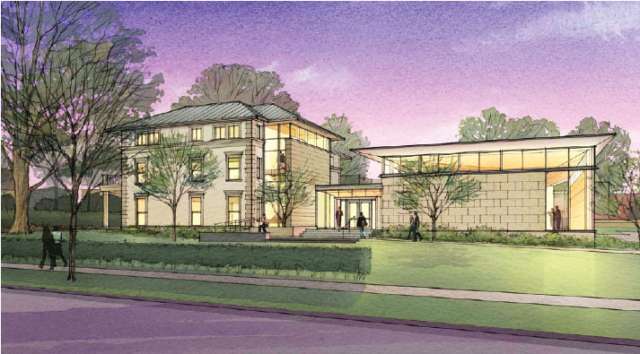 Architect’s rendering of a renovated and expanded Elm Club, soon to be the home of the Fields Center and Community House.