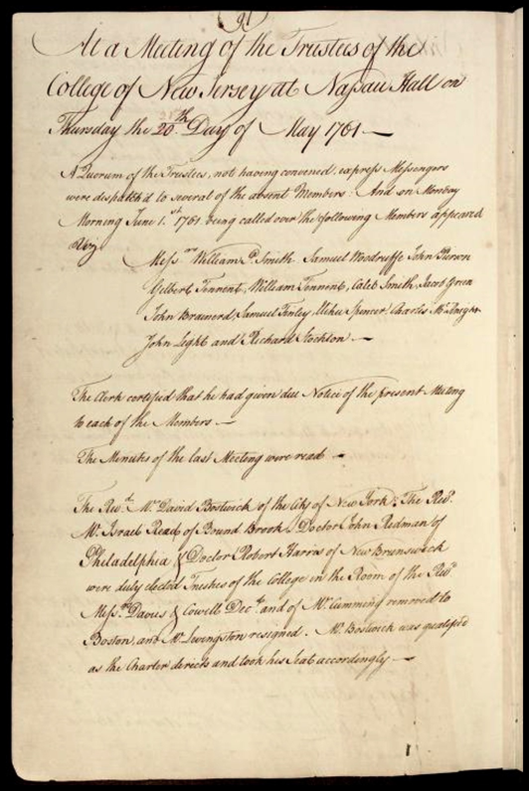 Trustee minutes of June 1, 1761: The curse of Nassau Hall?
