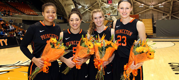 From left, the Princeton womenâs basketball Class of 2015: Mariah Smith, Alex Rodgers, Blake Dietrick, and Jess Shivers. (Beverly Schaefer) 