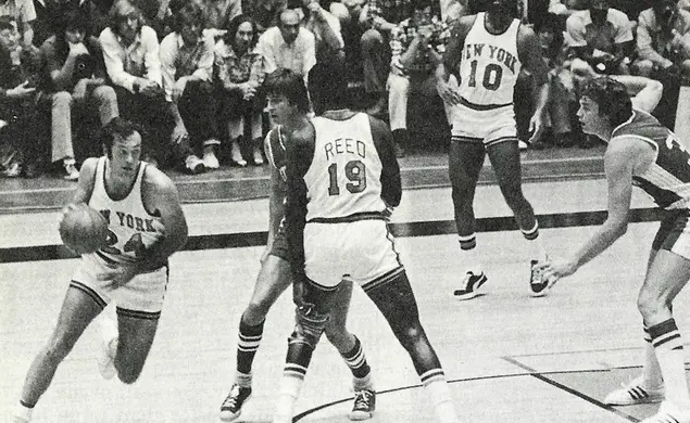 07111977-bradley-nba1.png Bill Bradley ’65 moving the ball in the 1973 exhibition game at Jadwin Gym.