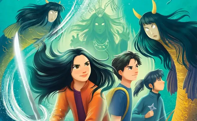 MomoArashima-Duels-Queen-Death_Misa_Sugiura.jpg Drawn image of Momo Arashima holding a sword with two friends standing behind her and enemies lurking.