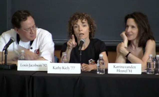 From left, Louis Jacobson ’92, Kathy Kiely ’77, and Katrina vanden Heuvel ’81, panelists from the Princeton Alumni Weekly sponsored PAW-litics panel at Reunions 2012.