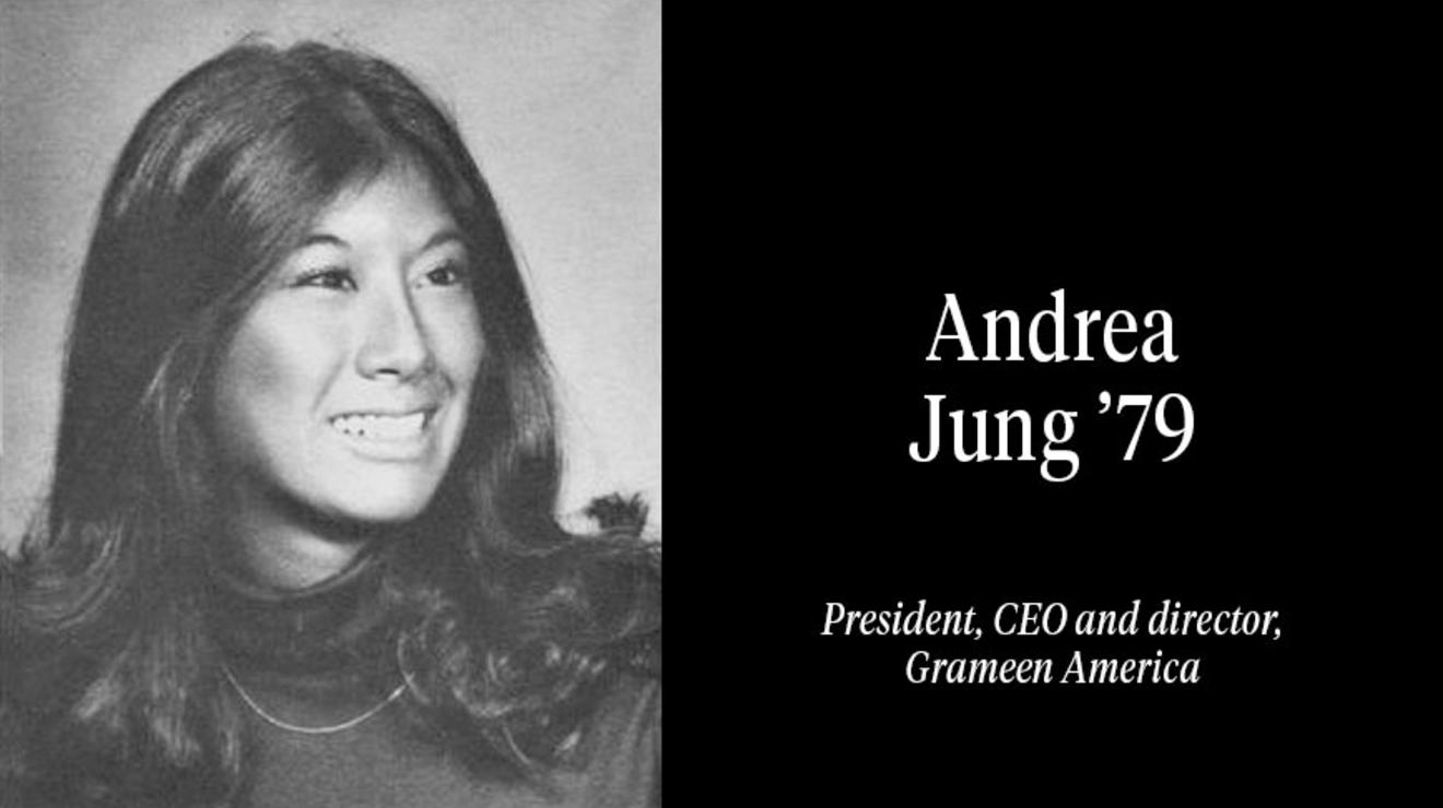 A Nassau Herald black and white photo of Andrea Jung ’79