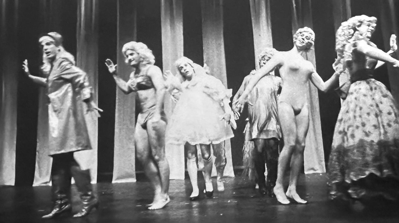 Black and white photo of the 1984 Triangle show "Revel Without a pause", starring Brooke Shields ’87