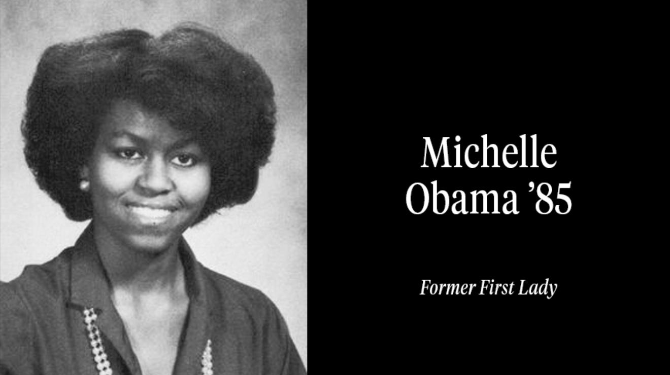 A Nassau Herald black and white photo of Michelle Obama class of 1985