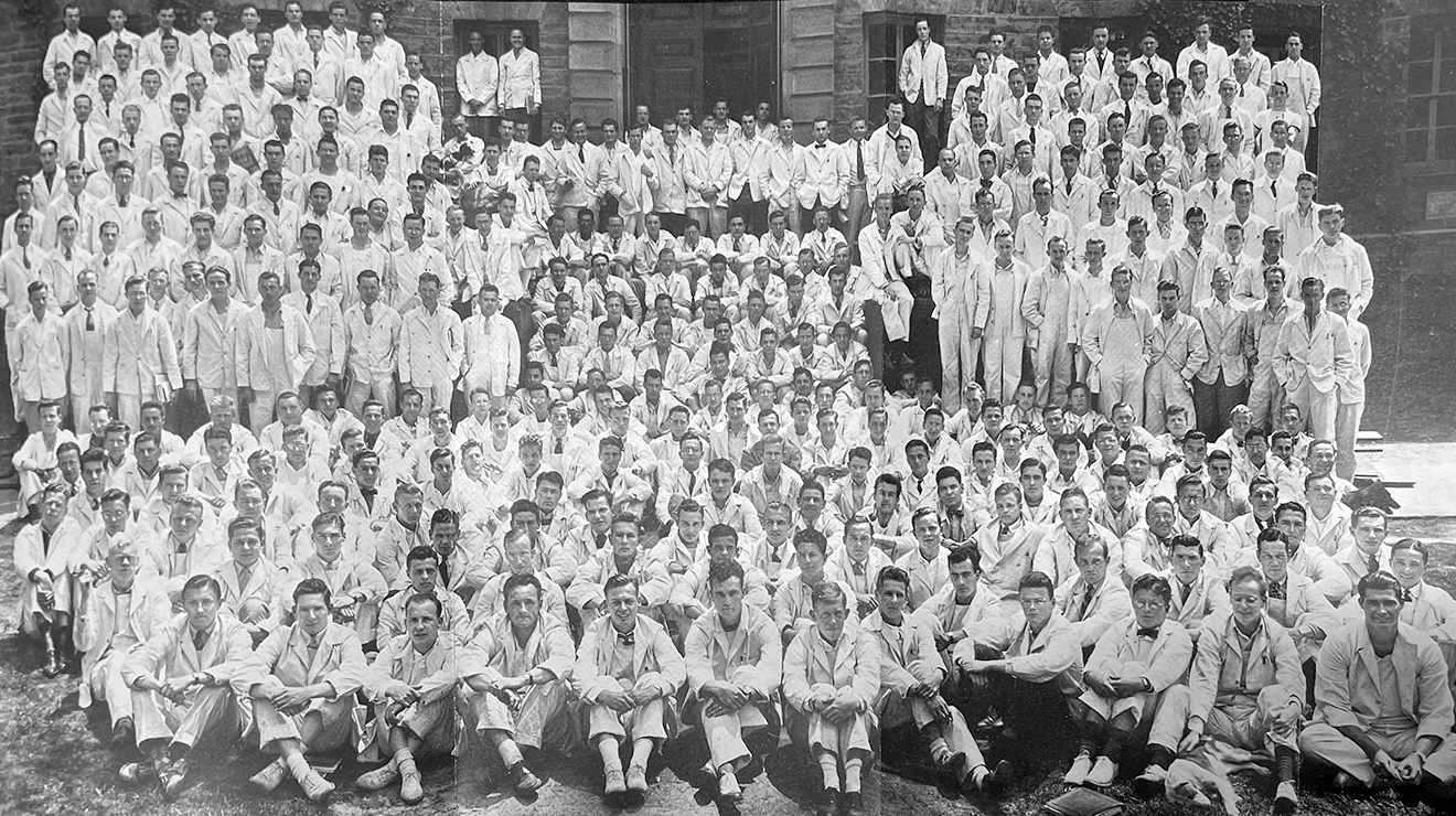 Members of the Class of 1937 pose outside Nassau Hall