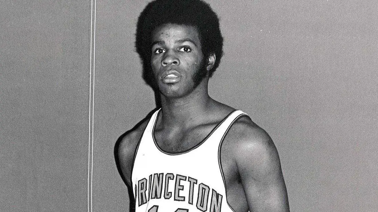 GALLERY_Brian Taylor 84.jpg black and white photo of Brian Taylor ’84 in Princeton uniform