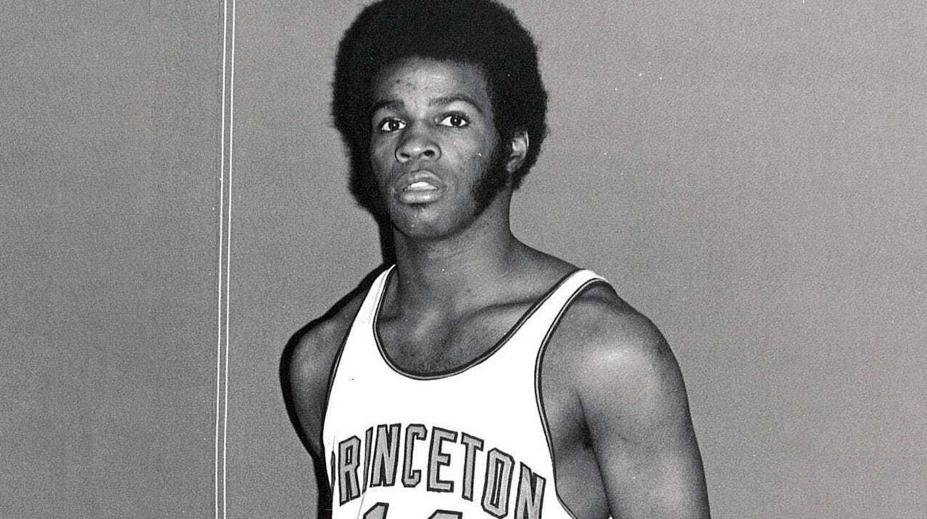 black and white photo of Brian Taylor ’84 in Princeton uniform