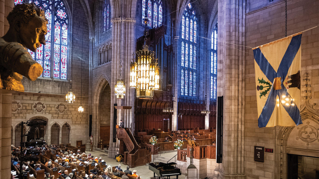 The Rev. Stanford Adams ’00 addresses alumni and guests who gathered for the annual Service of Remembrance on Alumni Day at the University Chapel