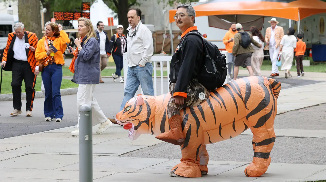 A man stands in a tiger costume during Reunions