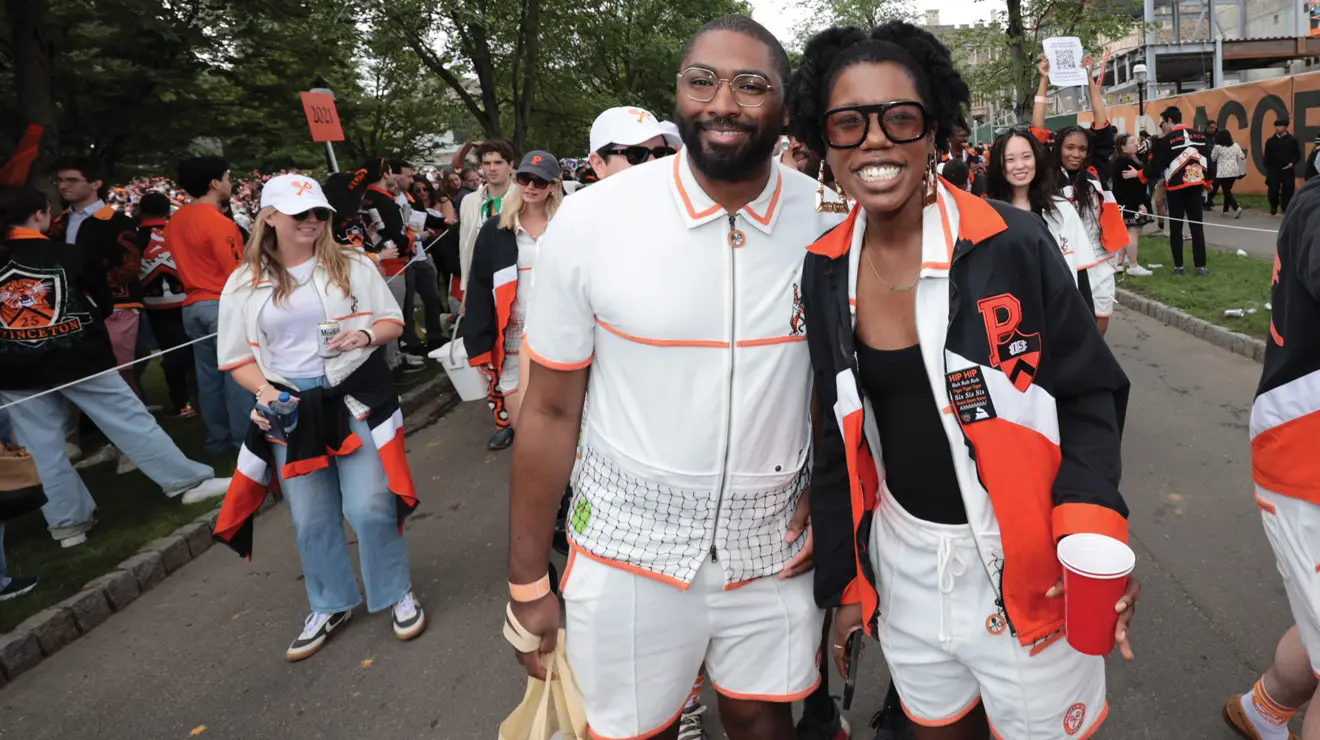 Harriet Kiwanuka ’15, right, and her classmate are serving up good times with the Class of 2015’s WimbleTen! theme.