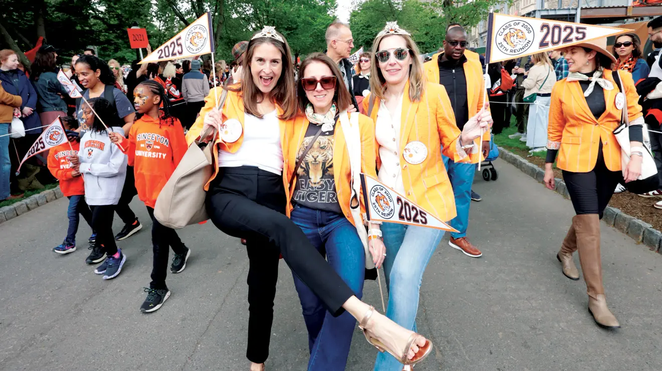 From left, Amy Lehr ’00, Lina Banker ’00, and Cecilia “Sas” Silver ’00 get their kicks (and steps) in.