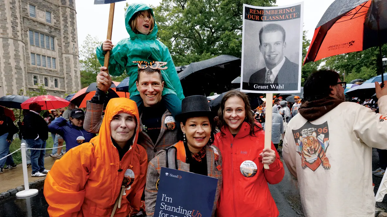 REUNIONS_Class of 1996 Grant Wahl.jpg From left, Lisa Melendez ’96, Colin Livesey ’96, Vená Jordan ’96, and Allison Slater Tate ’96 pay tribute to classmate Grant Wahl.