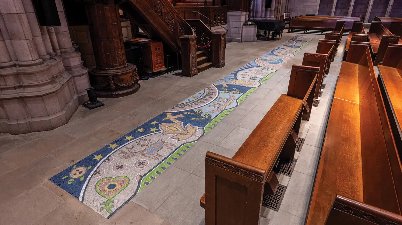 Marianne Nicolson, a Musgamakw Dzawada&rsquo;enuxw First Nations artist and activist, created a new mosaic for the University Chapel that highlights &ldquo;the interrelationship between humans, plants, animals, the sky, the earth, and the water,&rdquo; according to the Office of Religious Life. She developed the concept with help from Native and Indigenous student and alumni groups and community members. The Rev. Dr. Theresa Thames, dean of religious life and the chapel, said the mosaic was installed in August between the fr