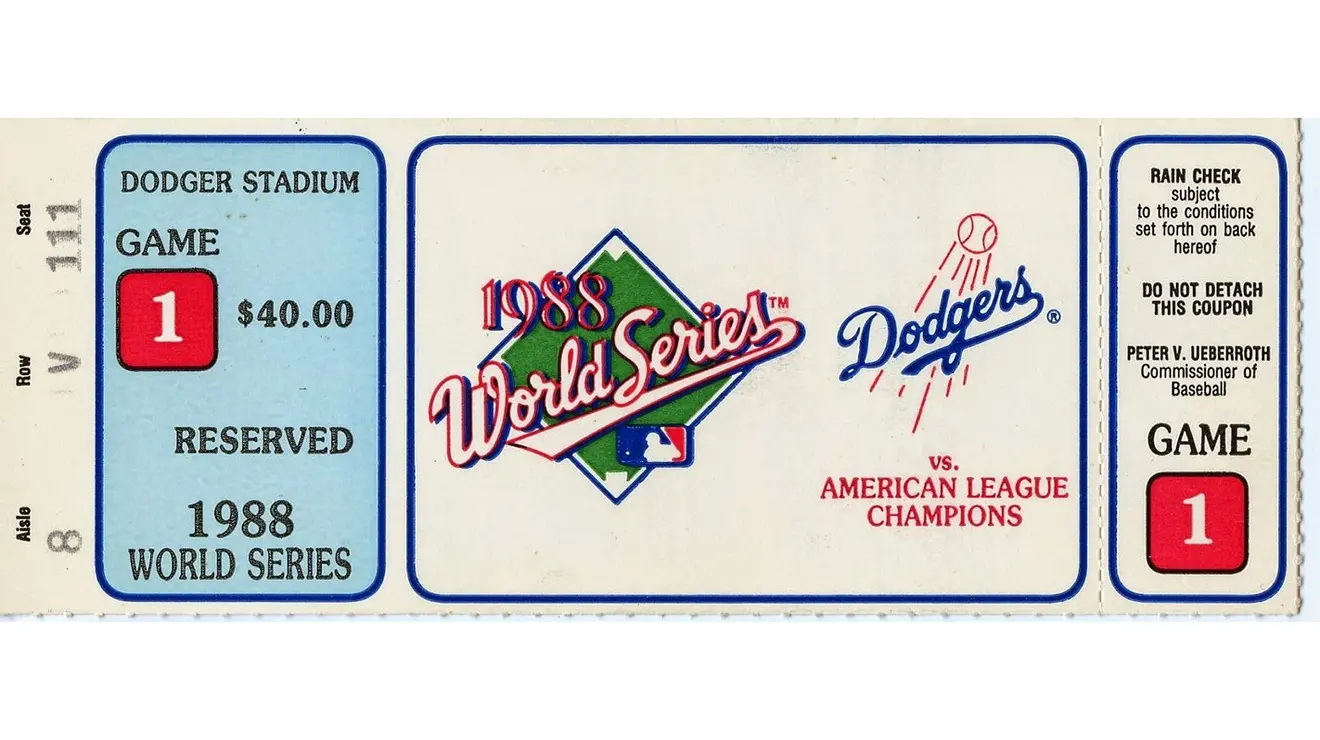 Dodgers_vonkohorn.jpg A World Series ticket from 1988, for Game 1 of the Dodgers for $40.