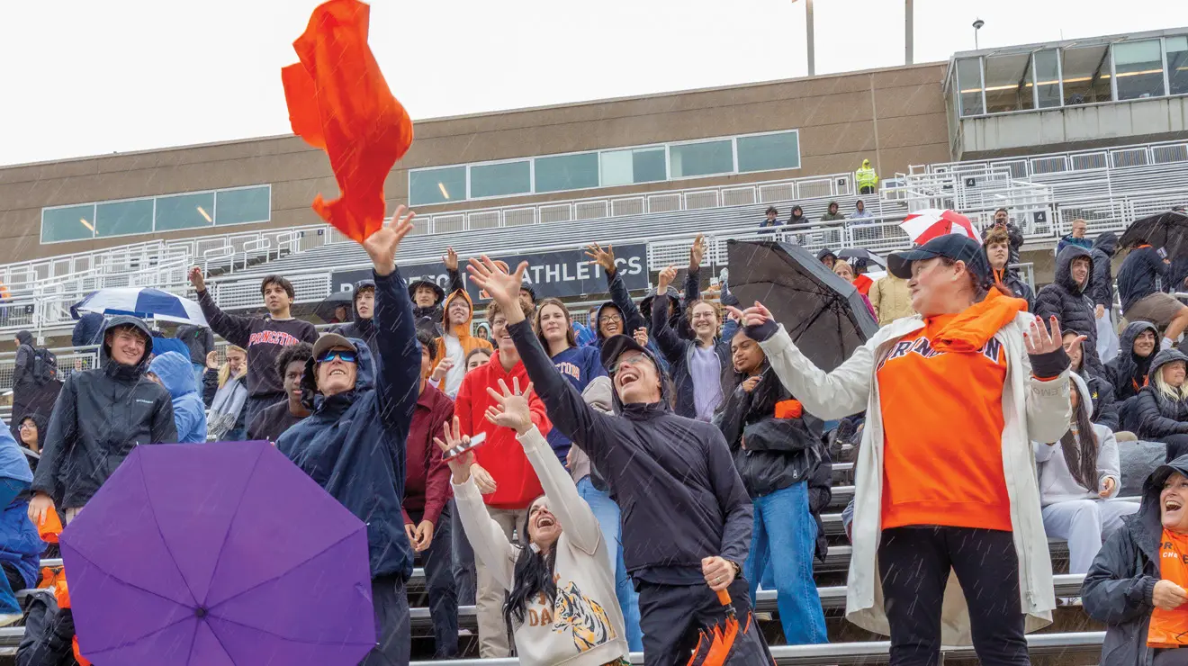 A nor’easter brought wind gusts and light rain to Princeton Stadium during the football team’s home opener against the University at Albany Sept. 26, but the weather did not muffle the hearty fans — or slow down the Tigers. Running back Kai Honda ’28 scored two touchdowns to lead Princeton to a 22-0 win, the program’s first shutout in nearly five years.