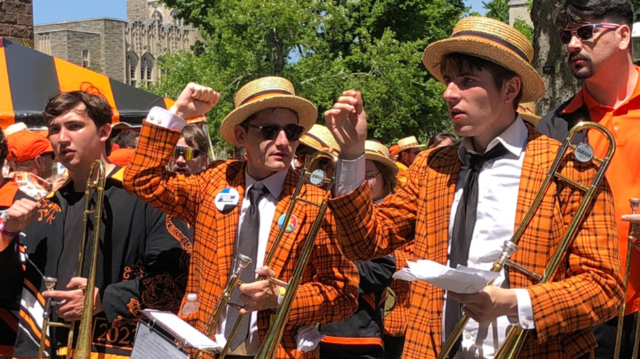 Band members march in the P-rade.