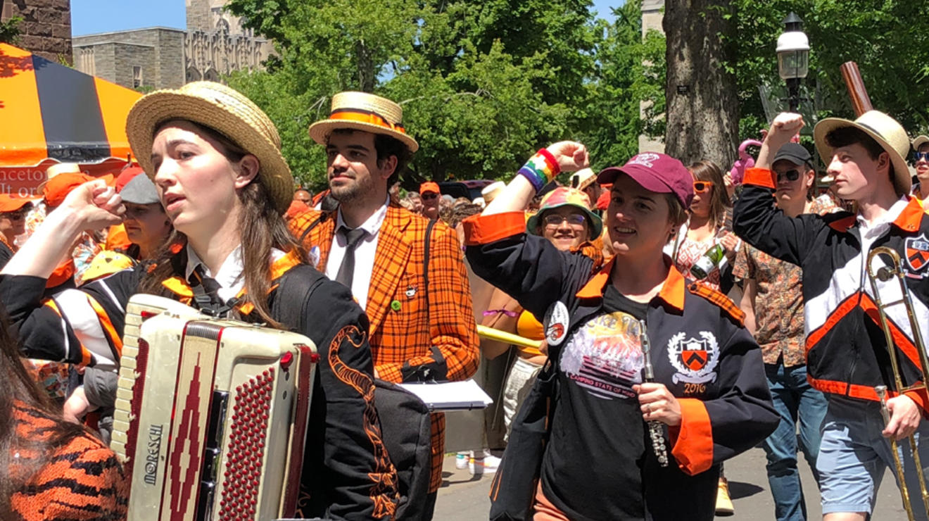 Band members march in the P-rade.