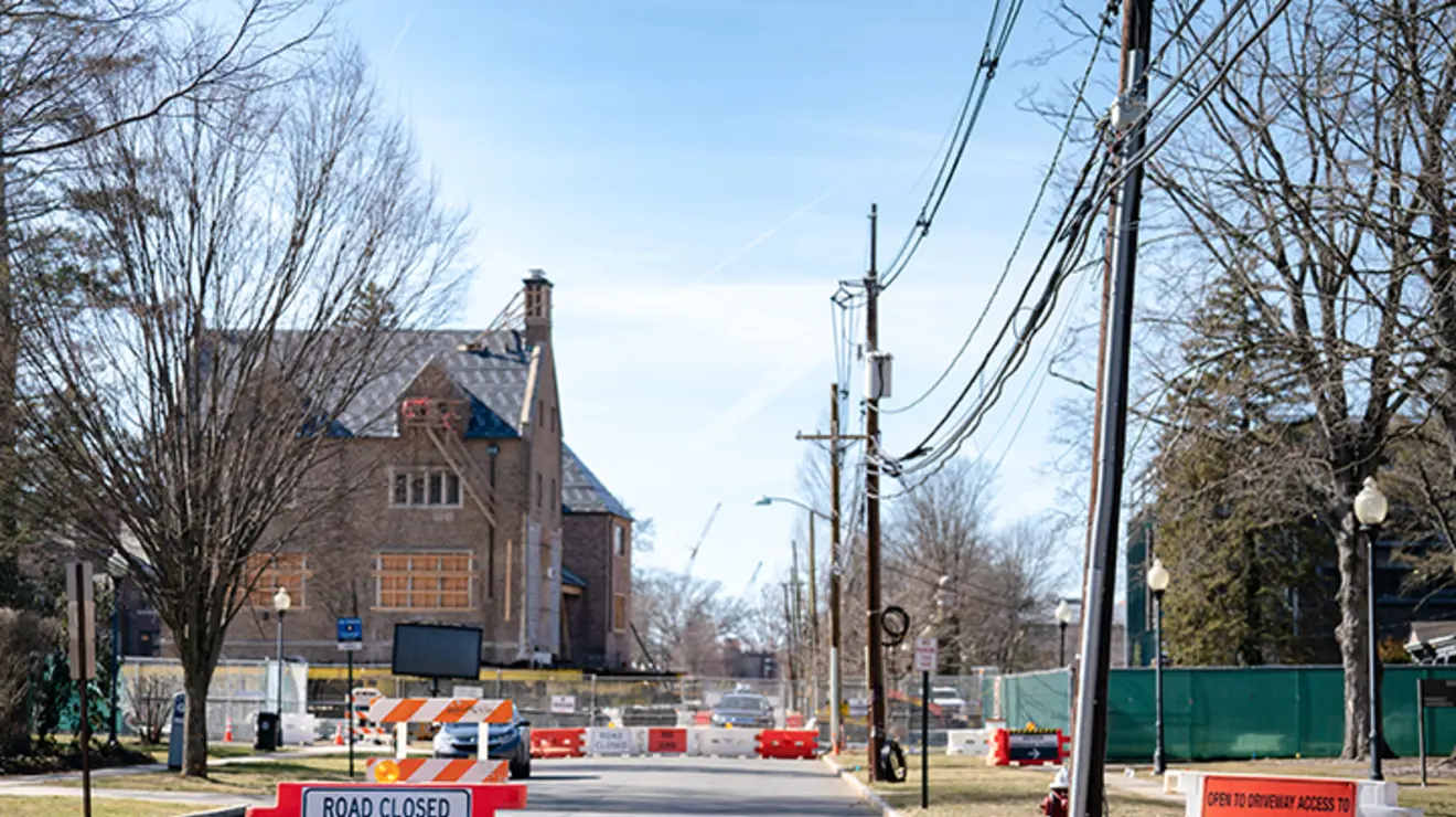 A view of Prospect Street with the former Court Club up on wheels.