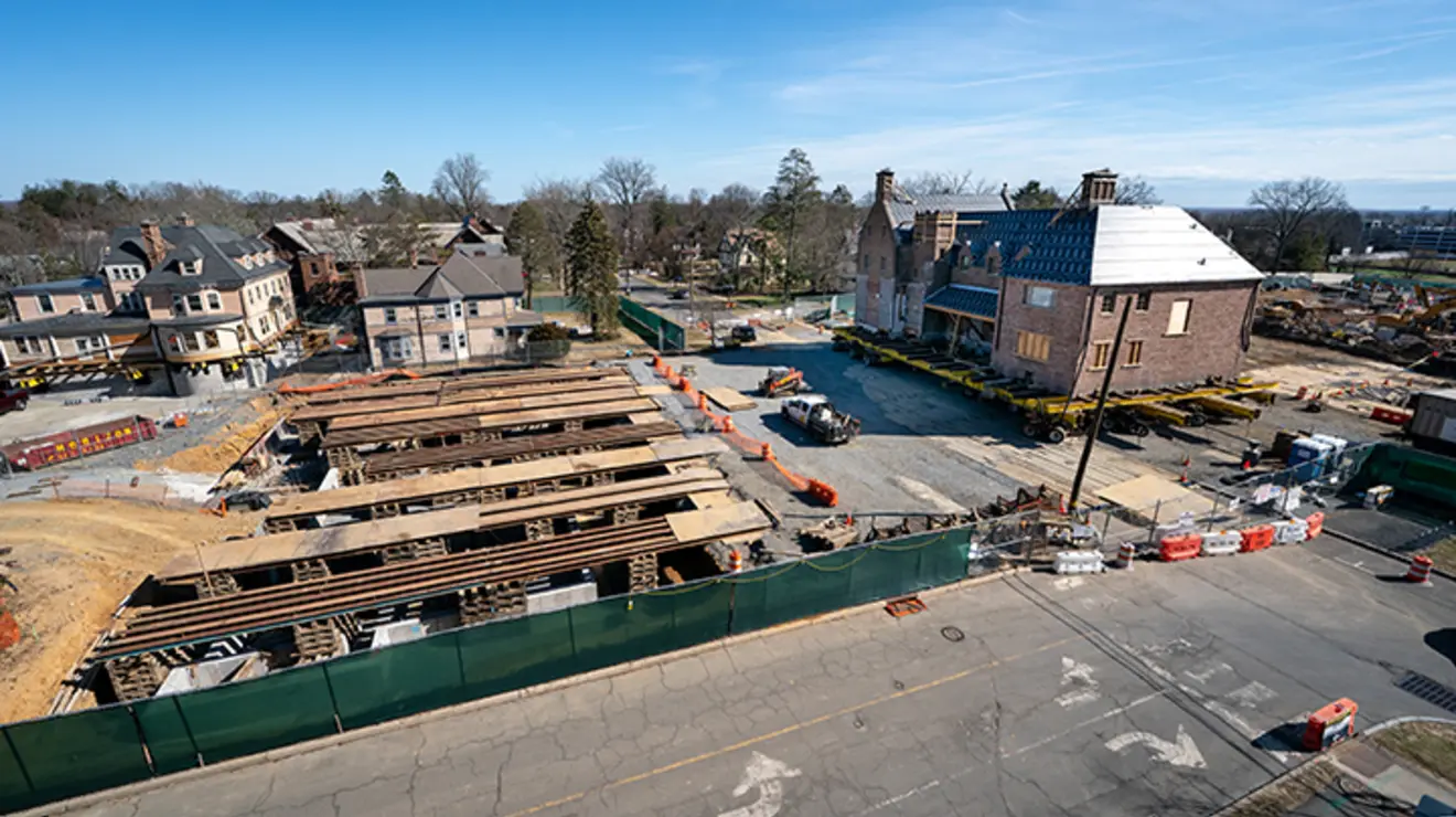 A view of Prospect Street with the former Court Club up on wheels.