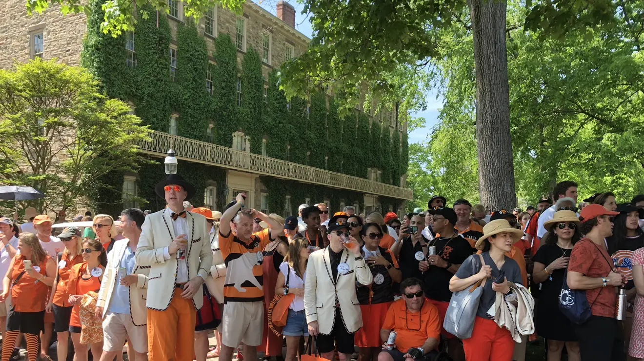 Alumni line up to watch the P-rade begin.