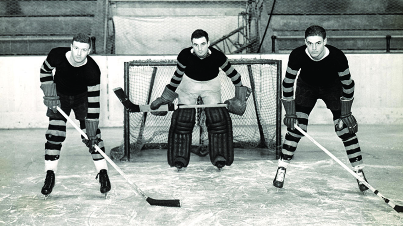 Three Tigers, circa 1930, in front of Baker Rink’s distinctive stonework. 
