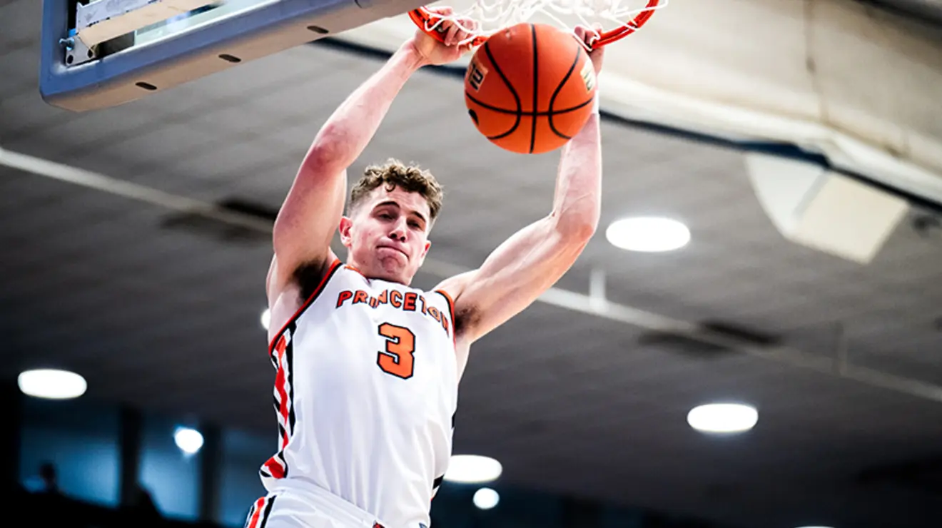 pierce-dunk.jpg Caden Pierce ’26 throws down a dunk in the Brown game.
