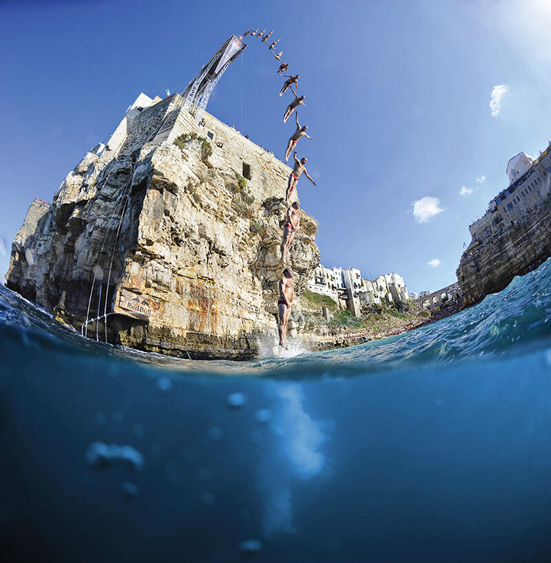Formerly on the dive team at Princeton, Kent De Mond ’07 graduated to the Red Bull Cliff Diving World Series, where he made this leap from more than 26 meters  in Polignano a Mare, Italy, in 2010