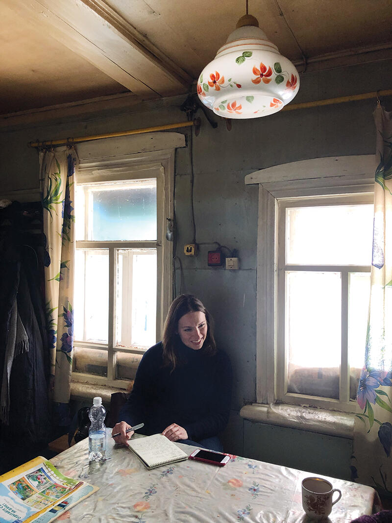 IOFEE_JuliaMedvedevo-2 vertical.jpg Julia Ioffe ’05 doing research in the small village of Medvedevo in western Russia in 2019 for what would become Motherland.