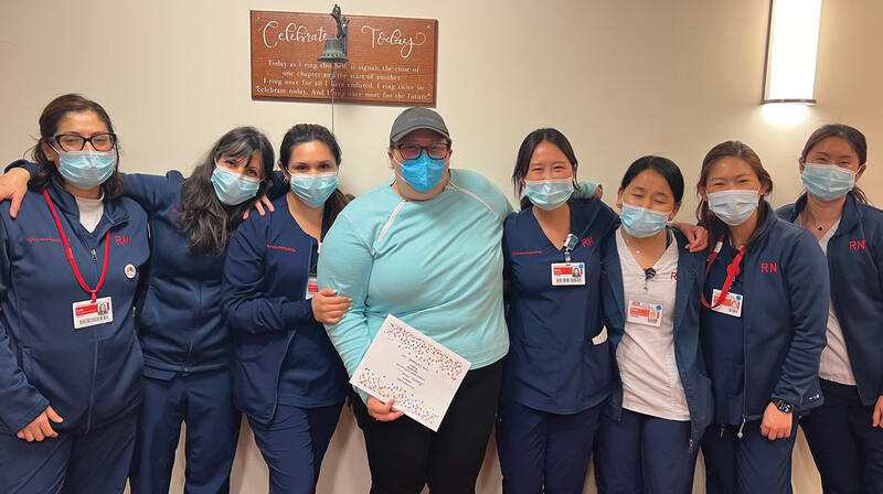 PRINCE_Cancer Rachel Marek.jpg In 2023, Rachel Marek ’17, center, was diagnosed with Hodgkin’s lymphoma. Her treatment and recovery took about two years.