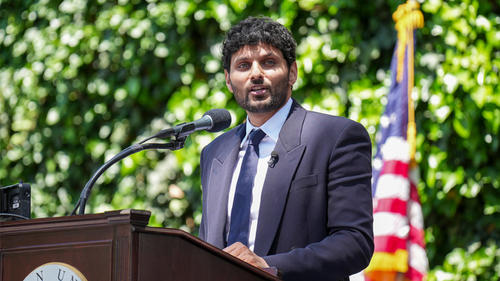 Wellness podcaster Jay Shetty speaks during Class Day 2025.