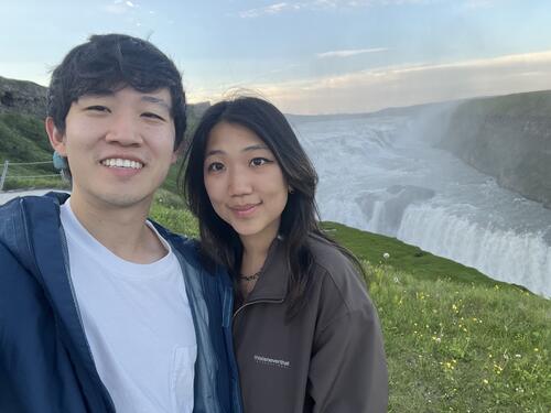 Daniel He ’16 and Maggie Zhang ’16 stand together for a photo 