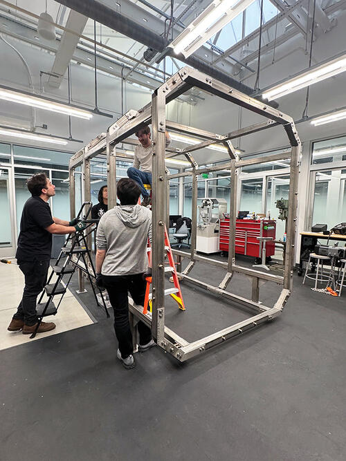 RESEARCH_PolyGone frame building.jpg A behind-the-scenes look at the team building a Poly Pod, which is designed to autonomously remove pollutants from clean water.