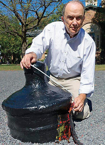 The Sinking Cannon: Artillery expert Jack Bell measures Big Cannon, which gradually is disappearing, in 2014.