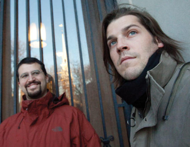 Erez Lieberman Aiden ’02, left, with culturomics collaborator Jean-Baptiste Michel.