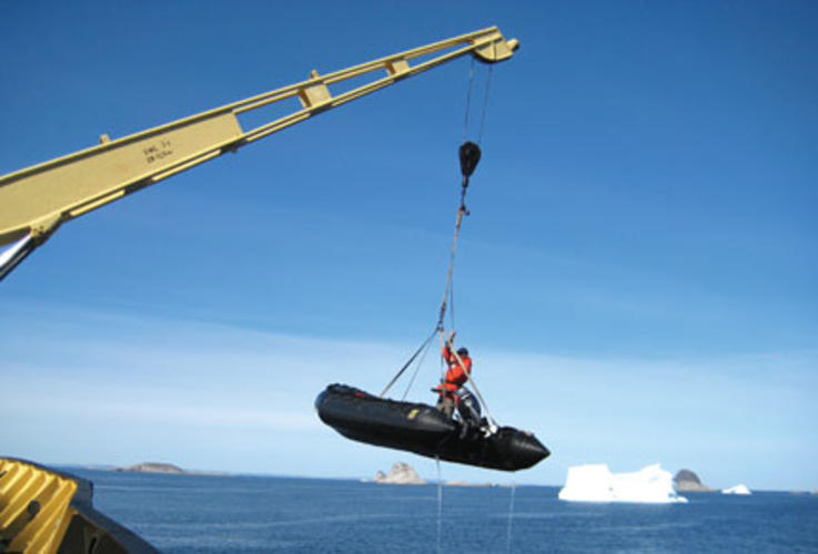 A Zodiac is readied for an excursion.