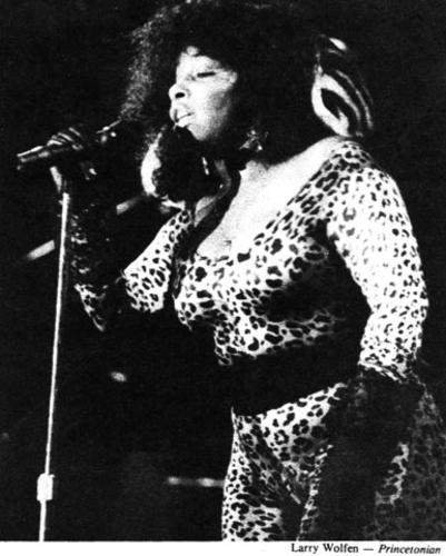 Chaka Khan, 1985: Khan wore leopard spots to perform for an audience of Tigers. By the mid-'80s, campus concerts were dwindling as top acts began to prefer larger arenas. (Photo: Larry Wolfen '87)