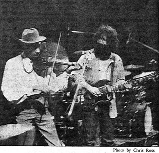 Grateful Dead, 1971: Legend has it that Jerry Garcia (pictured with Papa John Creach in 1970) vowed never to return to Princeton after being hassled for having a joint on stage. (Photo: Chris Ross '74)