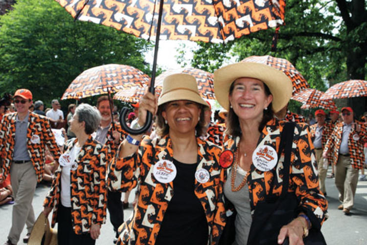  1975 reuners Debbie Smith, left, and Rebecca Trafton Frischkorn celebrate “good times” at their 35th.