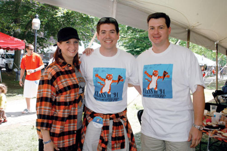 Parodying the grunge group Nirvana, from left, Amy Randall ’94, Patrick Mesa ’94, and Brad Grout ’94 enjoy a Reunions that “Smells Like Fifteen Spirit.”