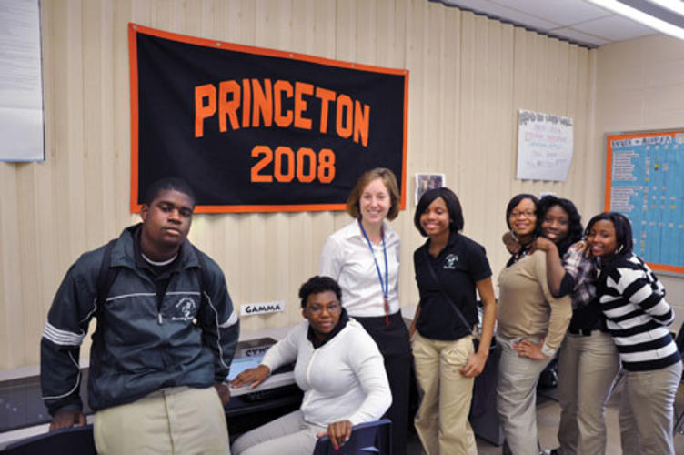 Emily Farley ’08, third from left, teaches eighth-graders in New Orleans.