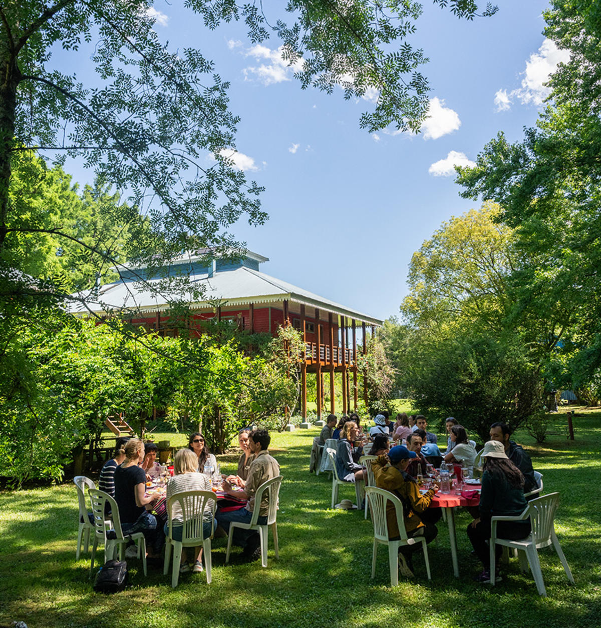 Participants enjoy lunch at a private home beside the Tigre Delta before young climate activists and reporters share their insights on Argentine biodiversity and ecosystems