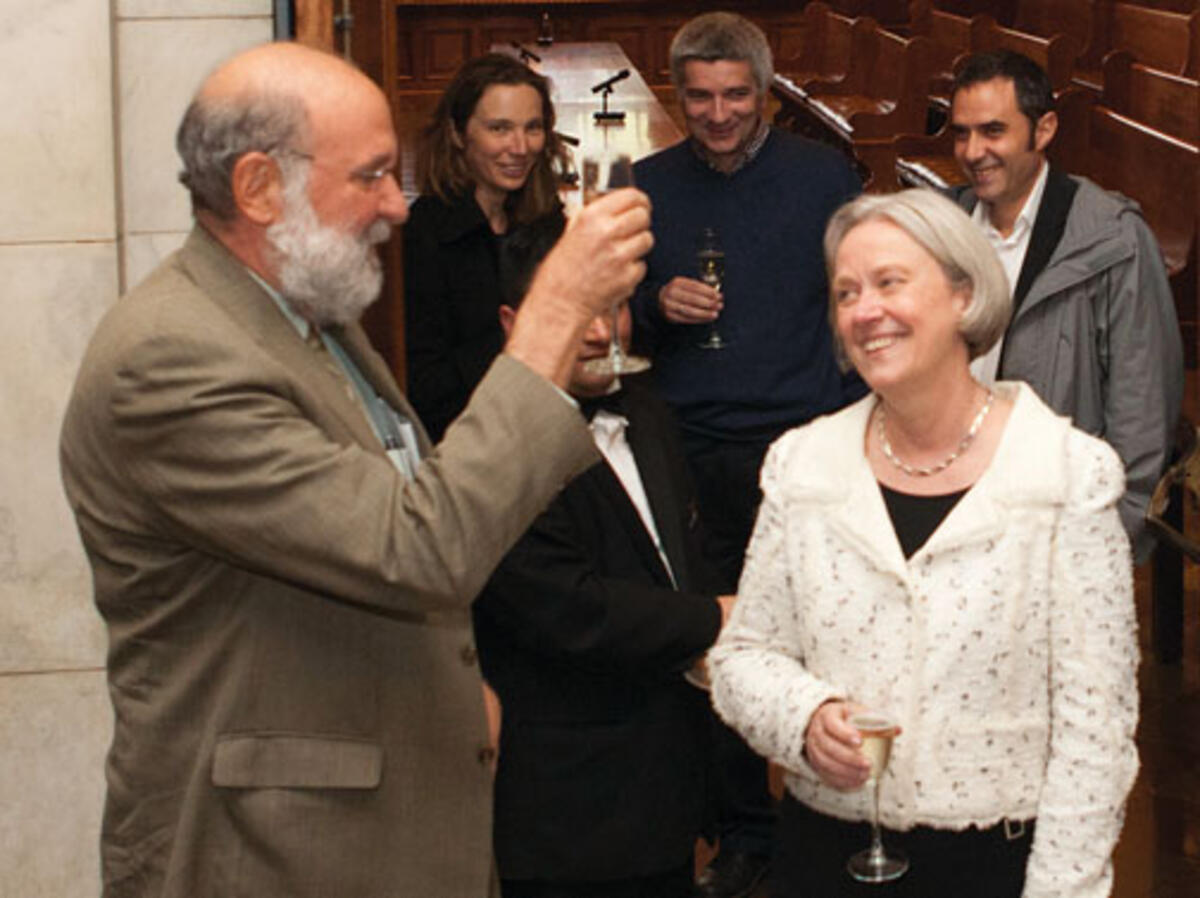 Editor-SMTtoast012.jpg Dean of the Faculty David Dobkin toasts President Tilghman at a faculty meeting.