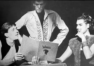 Black and white photo of the 1984 Triangle show "Revel Without a pause", starring Brooke Shields ’87