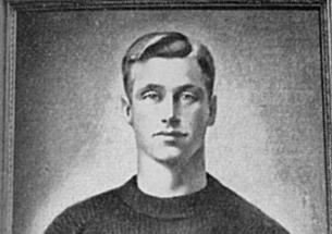 Black and white photo of the Dillon Gym portrait of Hobey Baker