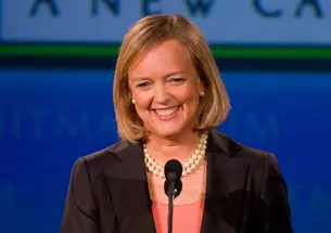 Meg Whitman ’77 speaking at a podium. 