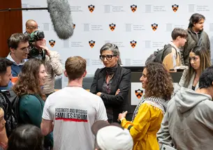 Francesca Albanese talks to students and community members