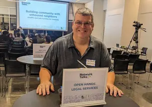 Matthew Mahoney ’92 at an event hosted by Open Hands Legal Services