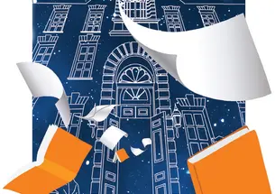 Illustration of papers swirling around Nassau Hall.